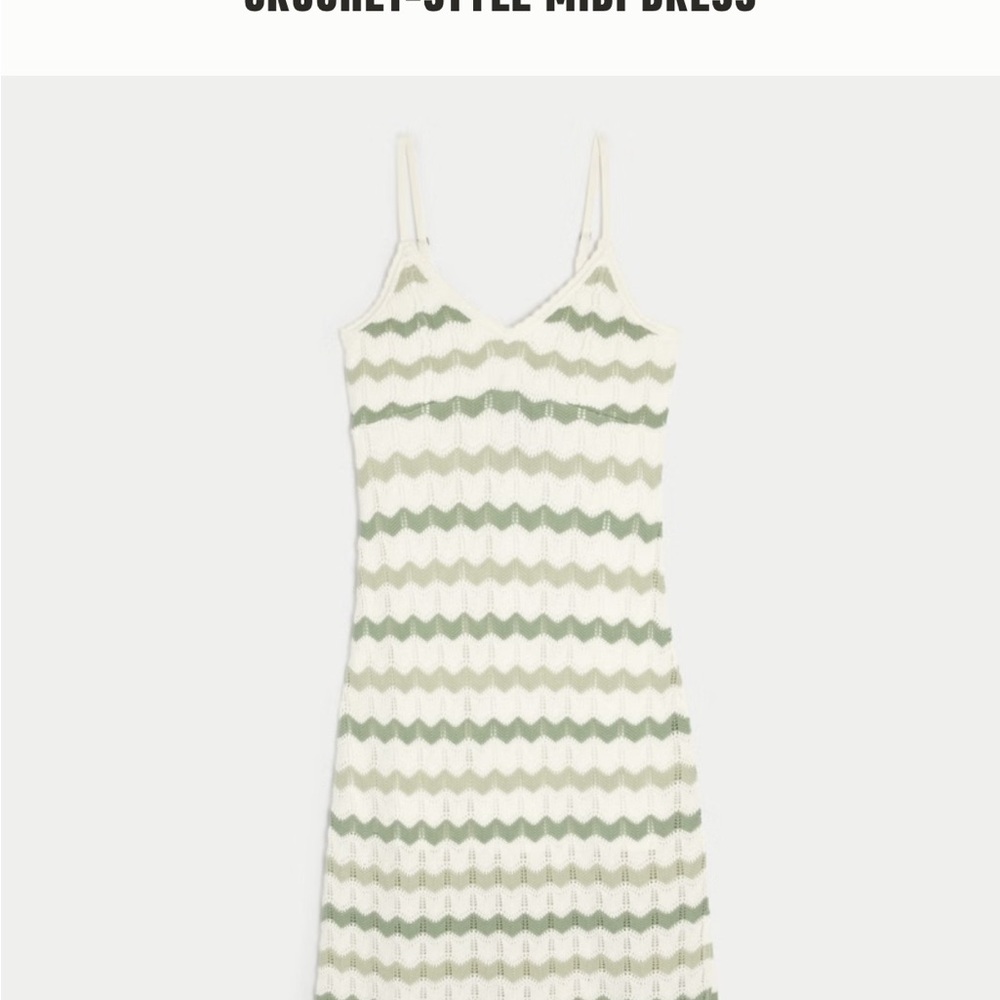 ISO Green and White Crochet-Style Midi Dress  (hollister)